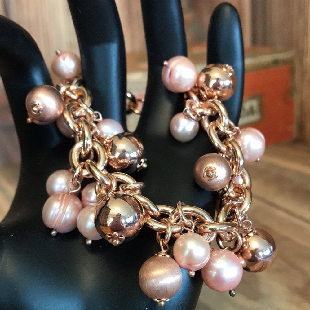 Honora Bronze Italy Rose Gold Colored Pink Pearl Cha Cha Bracelet